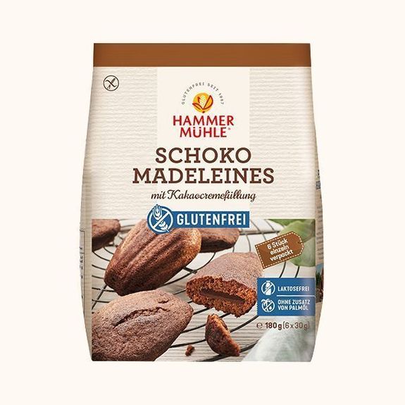 Madeleines au CHOCOLAT sans gluten, sans lait, sans soja, sans arachide Hammermülhe : (6x30g) = 180 grammes