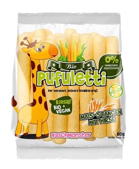 PUFULETTI soufflés au maïs et millet BIO vegan sans allergènes Naschmonster : 60g