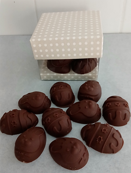 10 gros demi-oeufs de Pâques décorés Alternative au lait (sans lait) BIO vegan sans allergènes Exquidia : 140 grammes