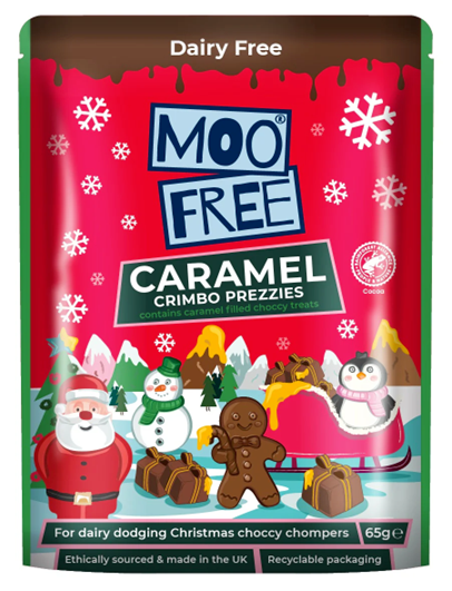 CHRISTMAS CARAMEL Crimbo Prezzies vegan sans allergènes Moo Free : 65 grammes