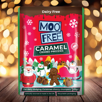 CARAMEL Crimbo Prezzies en forme de cadeaux caramélisés vegan sans allergènes Moo Free : 65 grammes