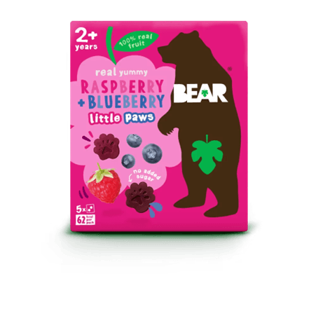 Little PAWS (en forme de pattes d'ours) framboise myrtille vegan sans allergènes Bear : (5x20g) = 100 grammes