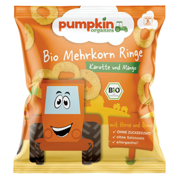 ANNEAUX soufflés carotte mangue BIO vegan sans allergènes Pumpkin Organics : 20 grammes