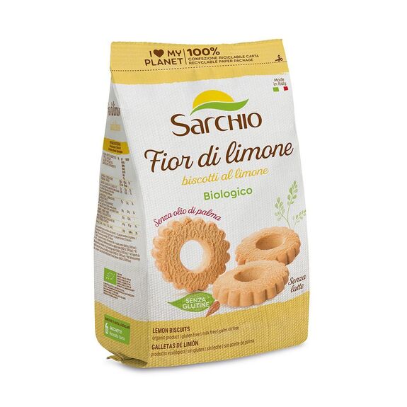 Biscuits au CITRON en forme de fleur BIO sans gluten sans lait sans arachide Sarchio : 200 grammes