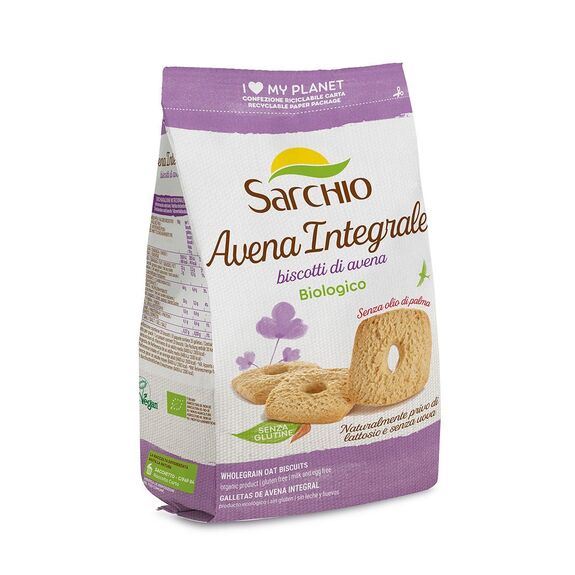 Biscuits à l'AVOINE en forme de carré BIO vegan sans gluten sans lait sans oeufs sans soja sans arachide Sarchio : 200 grammes