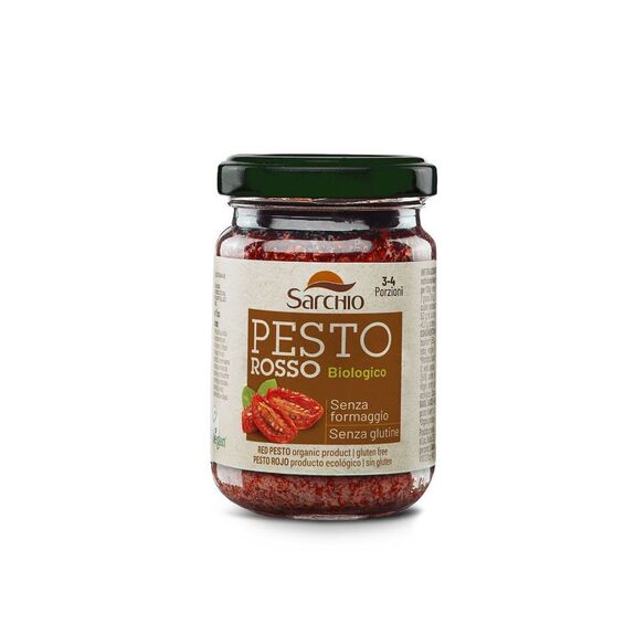 Pesto ROUGE à l'huile d'olive extra-vierge BIO vegan sans gluten sans lait sans oeufs sans soja sans arachide Sarchio : 130 grammes