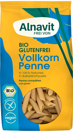 Pâtes PENNE au riz complet BIO vegan sans allergènes Alnavit : 250 grammes