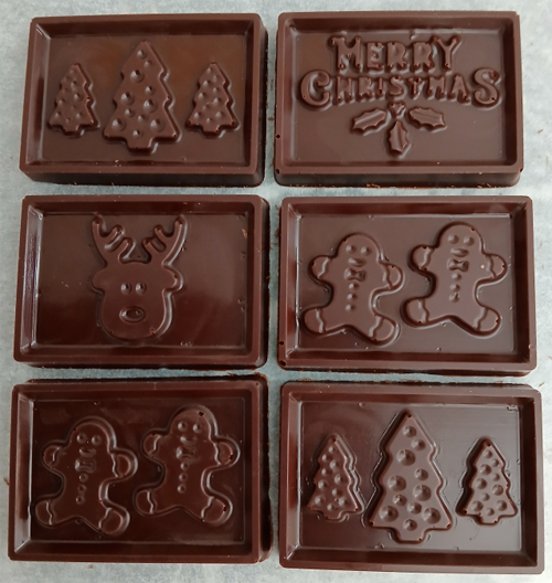 6 plaques sur le thème de Noël en chocolat NOIR ONCTUEUX 60% BIO vegan sans allergènes Exquidia : 66g