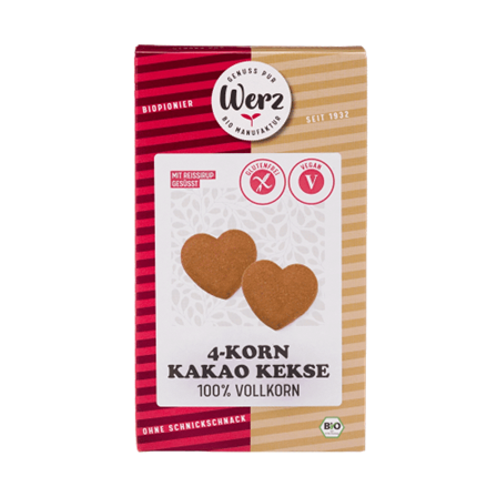 Biscuits au cacao en forme de COEUR BIO vegan sans gluten sans lait sans oeufs sans soja sans arachide Werz : 150 grammes