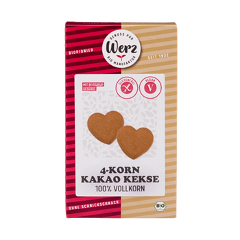 Biscuits au cacao en forme de COEUR BIO vegan sans gluten sans lait sans oeufs sans arachide Werz : 150 grammes
