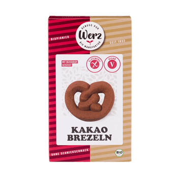 Biscuits CACAO BRETZEL BIO vegan sans gluten sans lait sans oeufs sans soja sans arachide Werz : 125 grammes