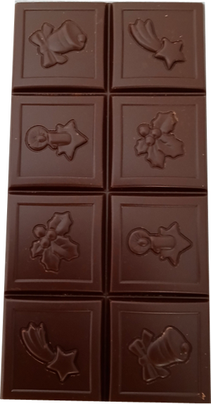 TABLETTE 8 MOTIFS NOËL en chocolat NOIR 69% SUAVE BIO vegan sans allergènes Exquidia : 80g