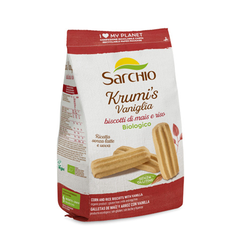 Biscuits KRUMI à la VANILLE BIO vegan sans gluten sans lait sans oeufs sans arachide Sarchio : 200 grammes