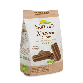 Biscuits KRUMI au CACAO BIO vegan sans gluten sans lait sans oeufs sans arachide Sarchio : 200 grammes