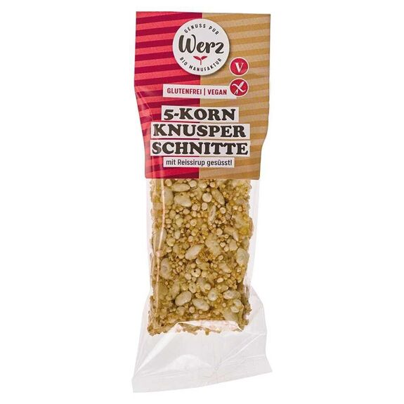 BARRE croustillante aux 5 céréales BIO vegan sans gluten sans lait sans oeufs sans soja sans arachide Werz : 30 grammes