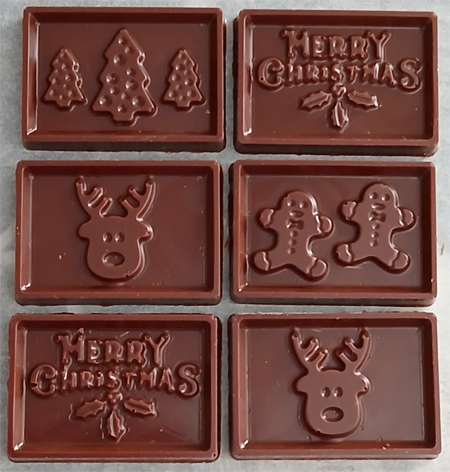 6 plaques sur le thème de Noël en chocolat ALTERNATIVE au lait (sans lait) BIO vegan sans allergènes Exquidia : 66g