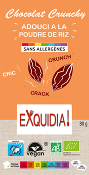 TABLETTE crunchy CRIC CRAC CRUNCH 42% en chocolat ALTERNATIVE au lait (sans lait) BIO vegan sans allergènes Exquidia : 80g