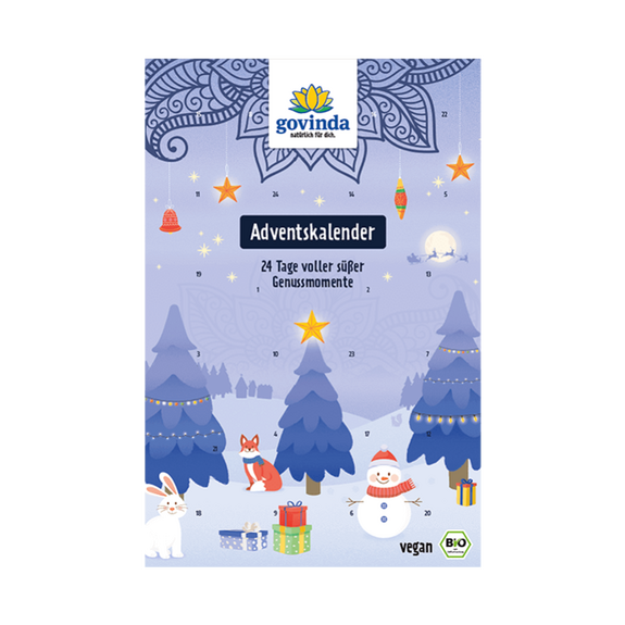 CALENDRIER de l'Avent BIO vegan sans gluten sans lait sans oeufs sans soja sans arachide GOVINDA : 216 grammes