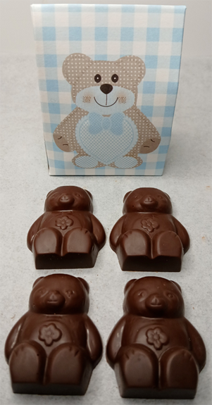 4 OURSONS Teddy BLEU en chocolat Alternative au lait (sans lait) BIO vegan sans allergènes Exquidia : 50g