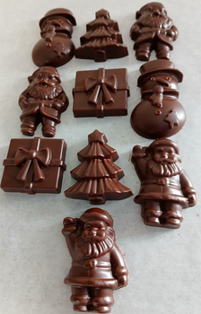 Pochette surprise + 10 décors de Noël en chocolat NOIR 56% BIO sans allergènes BIO vegan sans allergènes Exquidia : 124g