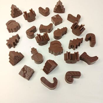 CUBE contenant 24 figurines de Noël en chocolat NOIR ONCTUEUX 60% BIO sans allergènes Exquidia : 178g