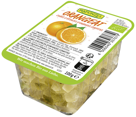 Cubes d'écorces d'orange confites BIO vegan sans allergènes Rapunzel : 100 grammes