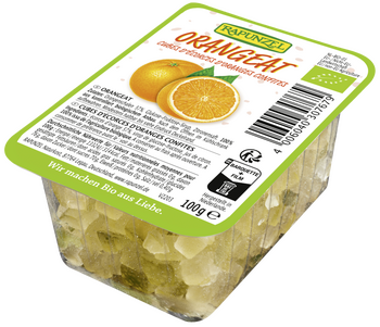 Cubes d'écorces d'orange confites BIO vegan sans allergènes Rapunzel : 100 grammes
