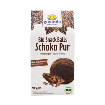 Boules Chocolat PUR (dattes* et cacao*) BIO vegan sans gluten, sans lait, sans oeufs, sans soja, sans arachide GOVINDA : 100g