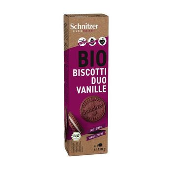 Biscuits DUO au cacao fourrés à la crème VANILLE BIO vegan sans allergènes Schnitzer : 130 grammes