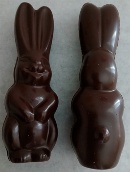 LAPIN grandes oreilles CREUX en chocolat en chocolat NOIR 60% BIO sans allergènes Exquidia : 50 grammes