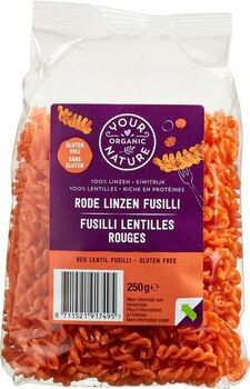 Pâtes FUSILLI de lentilles rouges BIO vegan sans allergènes Your Organic Nature : 250 grammes