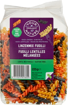Pâtes FUSILLI aux lentilles mélangées BIO vegan sans allergènes Your Organic Nature : 225 grammes
