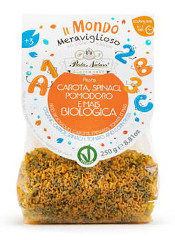 Pâtes Lettres et Chiffres aux légumes BIO vegan sans gluten, sans lait, sans oeufs, sans coque, sans arachide Pasta Natura : 250g