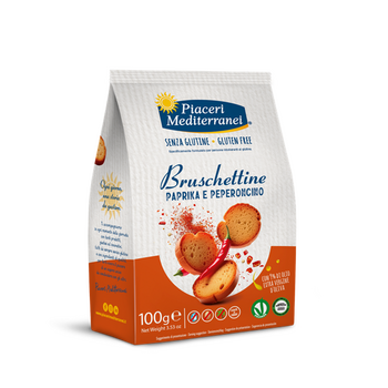 BRUSCHETTINE paprika doux et piment vegan sans gluten sans lait sans oeufs sans coque sans arachide PIACERI MEDITERRANEI : 100g