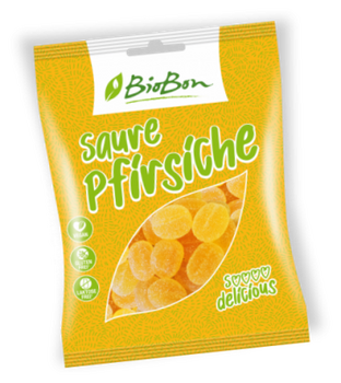 Bonbons acidulés à la pêche (Saure Pfirsiche) BIO sans allergènes Biobon : 100g
