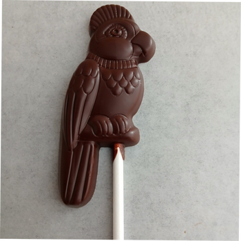 1 sucette PERROQUET en chocolat NOIR 60% BIO vegan sans allergènes Exquidia :  17 grammes