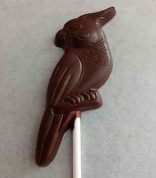 1 sucette CACATOÈS en chocolat NOIR 60% BIO vegan sans allergènes Exquidia :  17 grammes