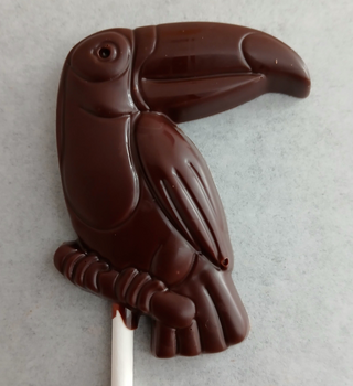 1 sucette TOUCAN en chocolat NOIR 60% BIO vegan sans allergènes Exquidia :  19 grammes