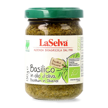 BASILIC à l'huile d'olive extra-vierge BIO vegan sans allergènes LaSelva : 130 grammes
