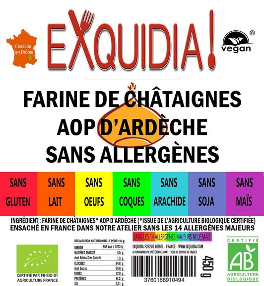 Merveilleuse farine de châtaigne AOP d'Ardèche BIO vegan sans allergènes Petite châtaigne : 450g