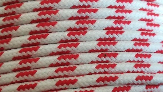 Fil coton tressé blanc/rouge 1²