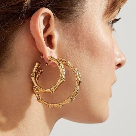 Boucles d'oreilles Gas Créoles Bambou strass dorées