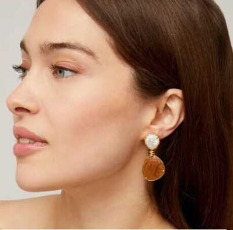 Boucles d'oreilles Gas Silia bois et nacre blanche