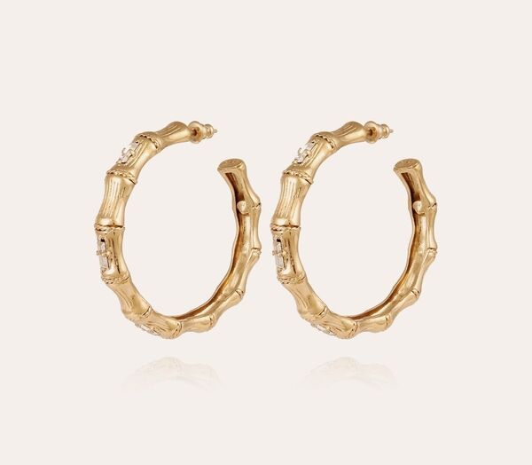 Boucles d'oreilles Gas Créoles Bambou strass dorées