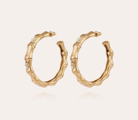 Boucles d'oreilles Gas Créoles Bambou strass dorées