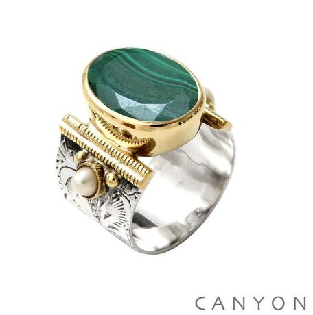 Bague Canyon en argent 925 pierre ovale malachte T54
