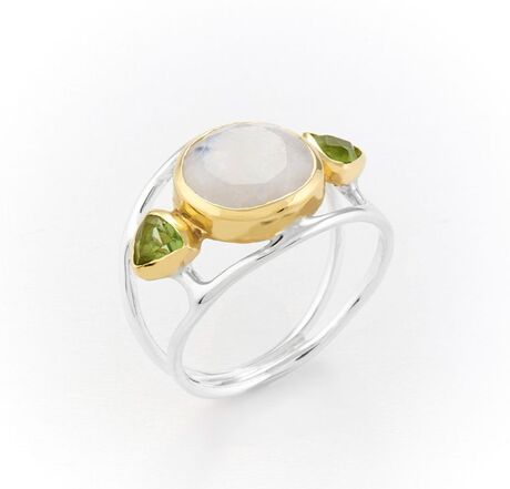 Bague Canyon en argent 925 et laiton décorée d'une pierre de lune