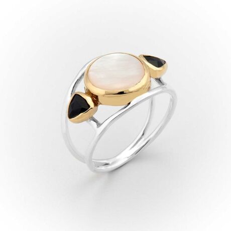 Bague Canyon en argent 925 et laiton décorée d'une nacre blanche