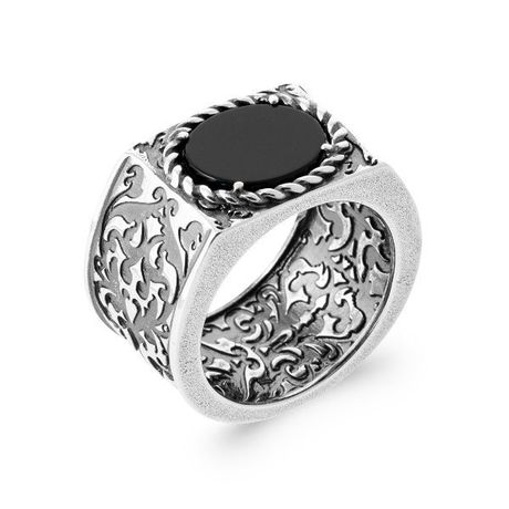Chevalière carrée Agate noire