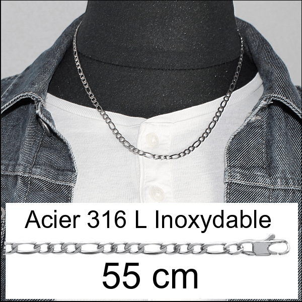Chaîne homme acier 45 cm, 50 cm ou 55 cm Chaîne homme acier 45 cm, 50 cm ou 55 cm